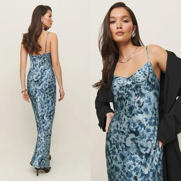 REFORMATION NWT Parma Floral Blue Silk Dress XS - Picture 2 of 8